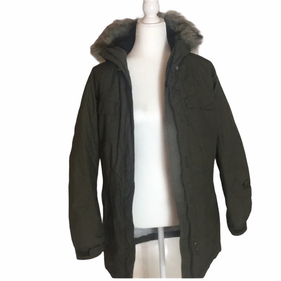 SOREL Jacket Parka Olive Green Hood Winter Ski Snow Down Coat Medium Womens 8 - Picture 4 of 8